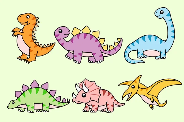 Cute Collection Dino Fossil Dinosaurs Baby Kids Animal Cartoon Doodle — Wektor stockowy