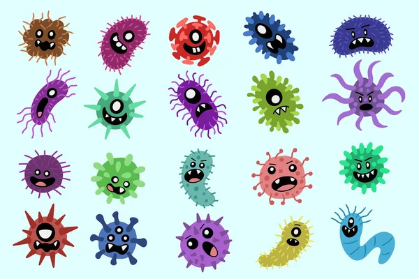 Set Mega Collection Bundle Colorful Bacteria Virus Germs Make Sick — Stock Vector