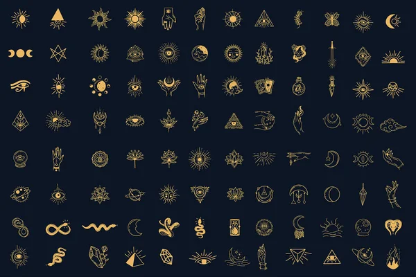 Set Mega Collection Bundle Magical Celestial Element Dark Holly Doodle — Image vectorielle