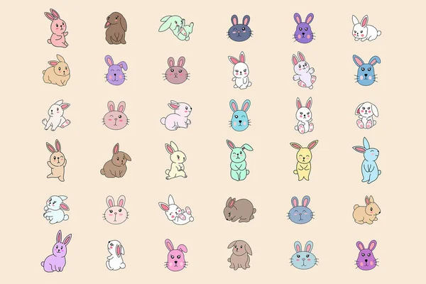 Set Huge Collection Cute Rabbit Bunny Little Kids Baby Animal — 스톡 벡터