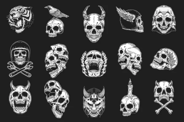 Set Mega Collection Bundle Hand Drawn Skull Devil Demon Oni — Image vectorielle