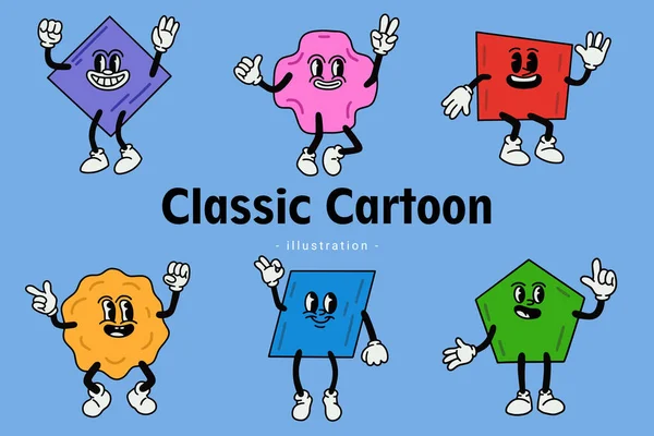 Set Cute Classic Vintage Cartoon Comic Emotion Happy Face Expression — Stockvector