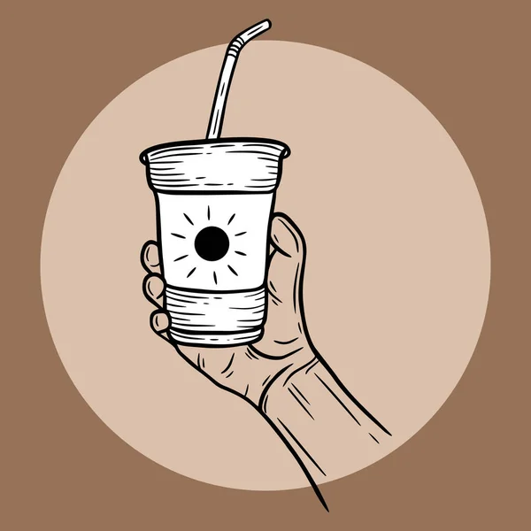 Hand Drawn Hold Coffee Cream Nápoj Dessert Shop Skleněný Pohár — Stockový vektor