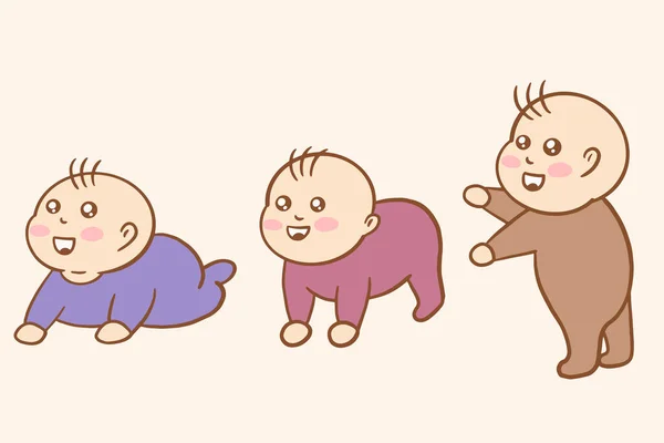 Set Cute Baby Babies Boy Cartoon Flat Collection Illustration — Wektor stockowy