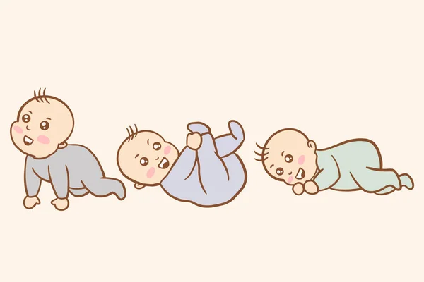 Set Cute Baby Babies Boy Cartoon Flat Collection Illustration — Archivo Imágenes Vectoriales