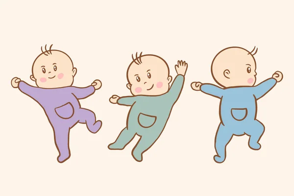 Set Cute Baby Babies Boy Cartoon Flat Collection Illustration — Stock Vector
