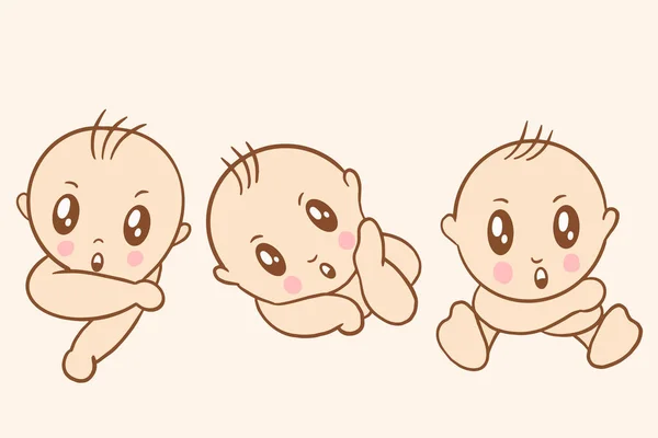 Set Cute Baby Babies Boy Cartoon Flat Collection Illustration — Archivo Imágenes Vectoriales