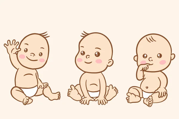 Set Cute Baby Babies Boy Cartoon Flat Collection Illustration — Διανυσματικό Αρχείο