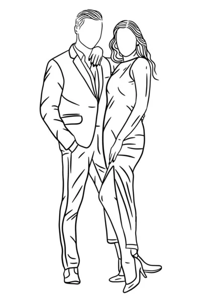 Happy Couple Maternity Pose Husband and Wife Pregnant Line Art