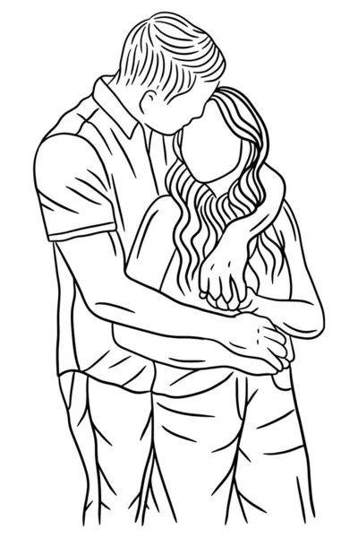 Happy Couple Boyfriend Girlfriend Women Men Girl Line Art Illustration — Archivo Imágenes Vectoriales