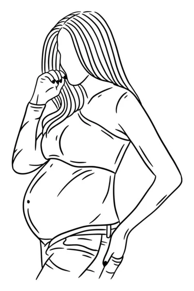 Happy Couple Maternity Pose Husband Wife Pregnant Line Art Illustration — Διανυσματικό Αρχείο