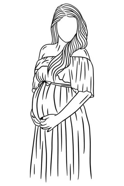 Happy Couple Maternity Pose Husband Wife Pregnant Line Art Illustration — 图库矢量图片