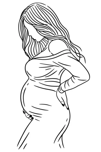 Happy Couple Maternity Pose Husband Wife Pregnant Line Art Illustration — Wektor stockowy