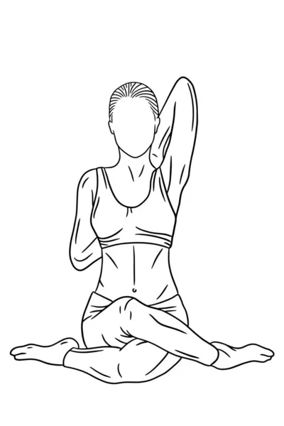 Women Yoga Pose Meditation Relaxing Line Art Illustration — стоковый вектор