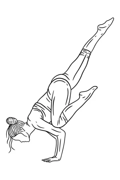 Women Yoga Pose Meditation Relaxing Line Art Illustration — Stock Vector
