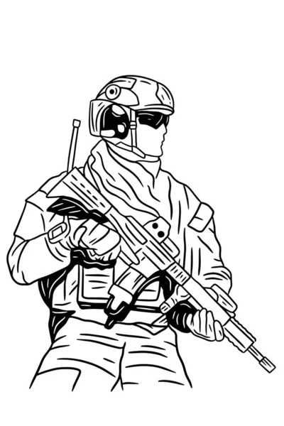 Army Military Troops Sniper Stop War Line Art Illustration — Stockový vektor