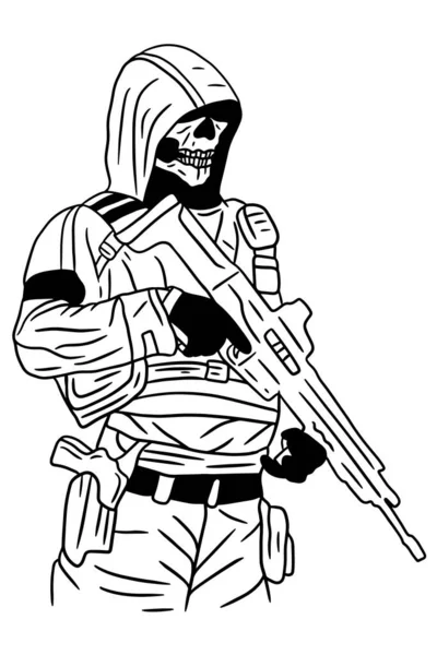 Army Military Troops Sniper Stop War Line Art Illustration — стоковый вектор