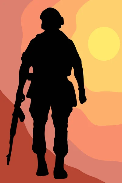 Army Military Troops Sniper Stop War Flat Silhouette Art Illustration — Stock vektor