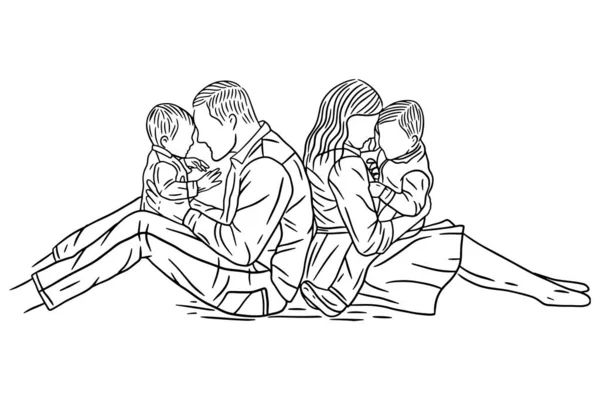 Family Love Happy Wife Husband Baby Child Line Art Illustration — Stock vektor