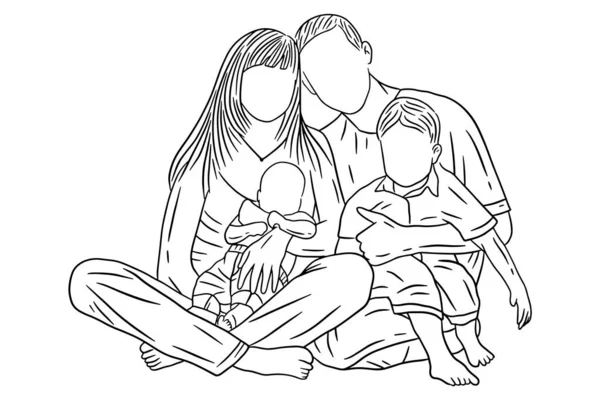 Mutlu Eşli Aile Bebek Çocuk Çizgisi Resim Çizgisi — Stok Vektör