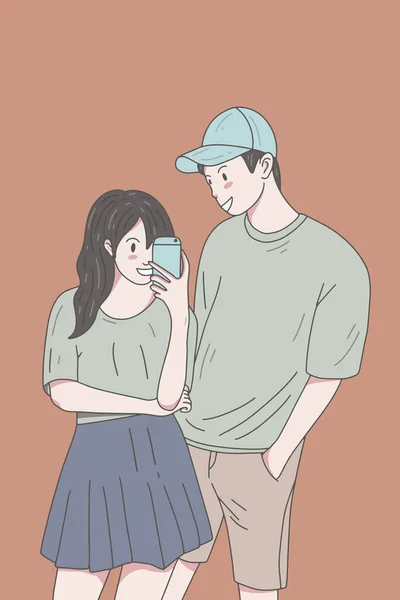 Cute Couple Happy Love Together Boyfriend Girlfriend Women Men Girl — Image vectorielle