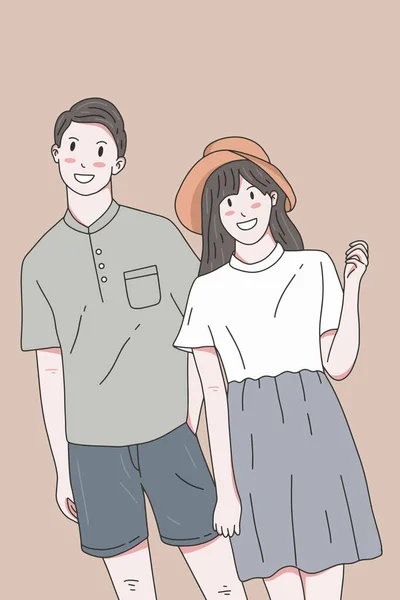 Cute Couple Happy Love Together Boyfriend Girlfriend Women Men Girl — Vector de stock