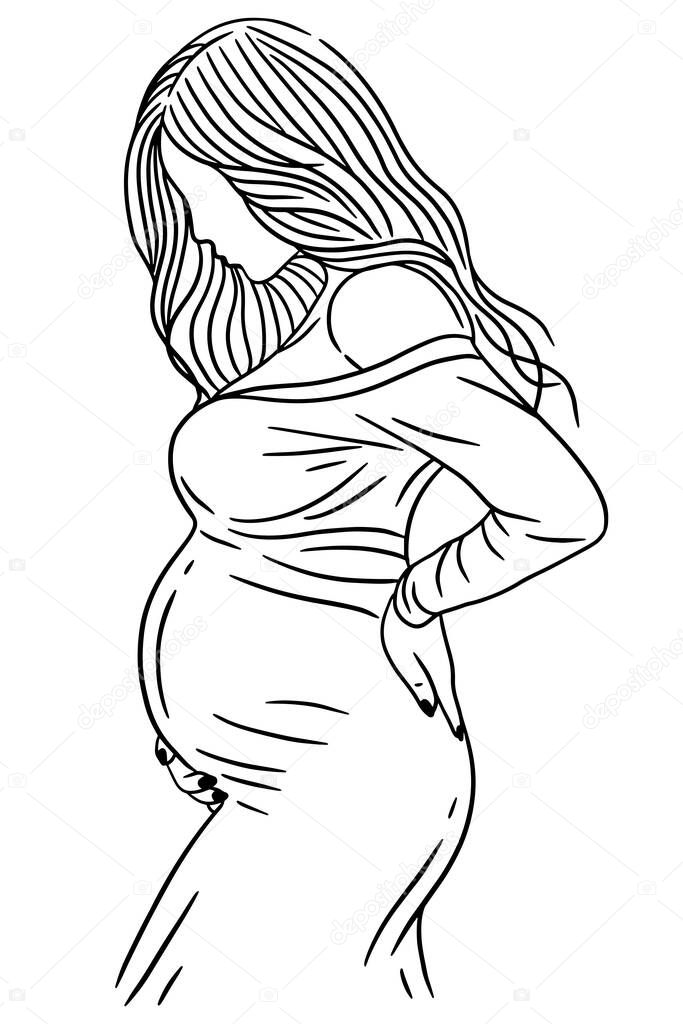 Happy Couple Maternity Pose Husband and Wife Pregnant Line Art illustration