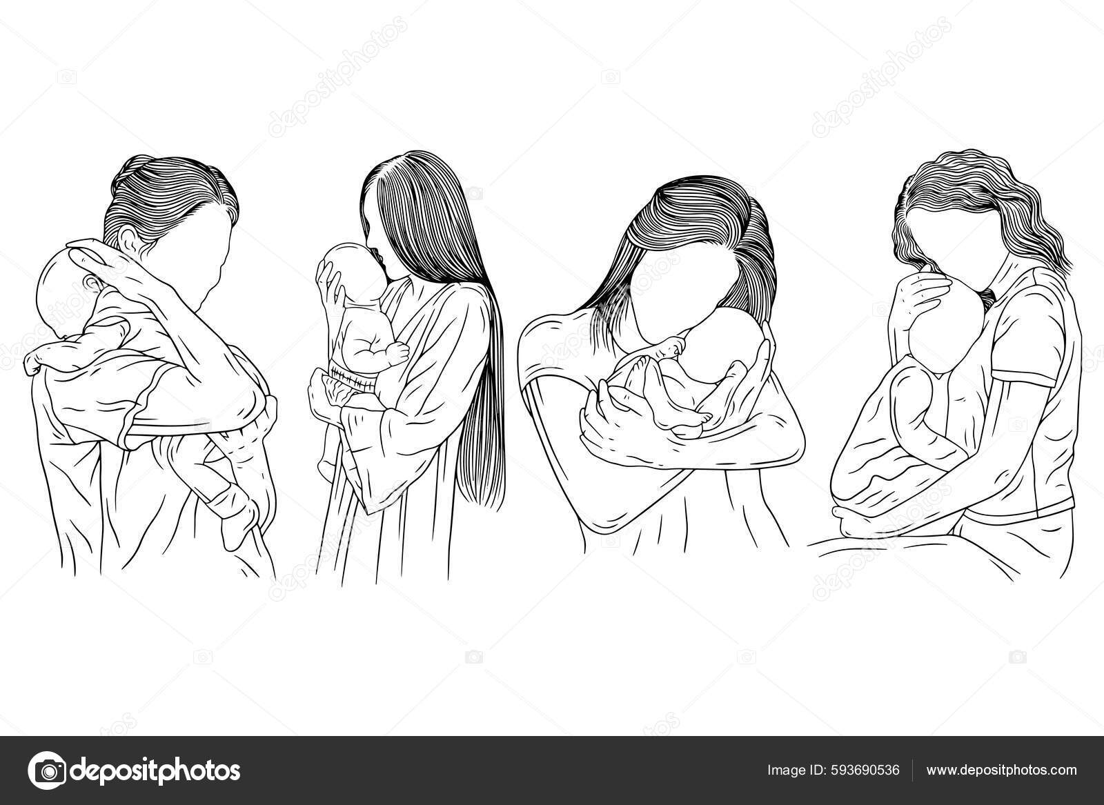 Set Bundle Cute Mother Baby Born Happy Family Mom Kids Stock