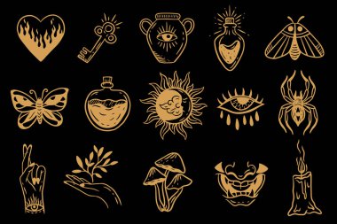 Koleksiyon Büyülü Göksel Element Kara Holly Doodle esrarengiz ruhsal okültizm klasik boho çizgisi çizimi