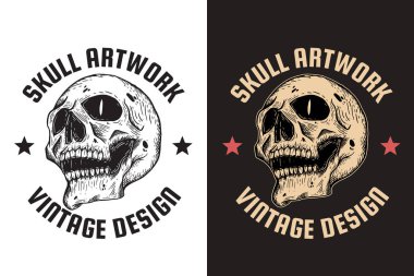 Koyu Çizgili Kafatası Kemik Başı Taslak Dış Hatlar Mistik Sembol Dövme Ticaret Tişörtü Eski Tişört