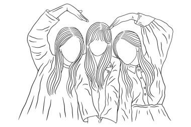 Happy Women group Girl Best Friend love line art hand drawn style illustration