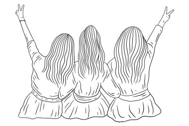 Happy Women group Girl Best Friend love line art hand drawn style illustration