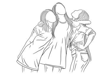 Happy Women group Girl Best Friend love line art hand drawn style illustration
