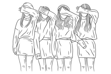 Happy Women group Girl Best Friend love line art hand drawn style illustration