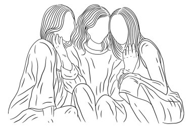 Happy Women group Girl Best Friend love line art hand drawn style illustration