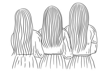 Happy Women group Girl Best Friend love line art hand drawn style illustration