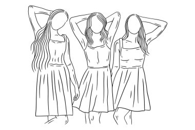 Happy Women group Girl Best Friend love line art hand drawn style illustration