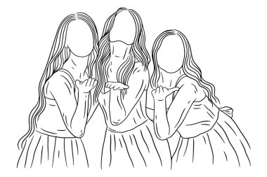Happy Women group Girl Best Friend love line art hand drawn style illustration