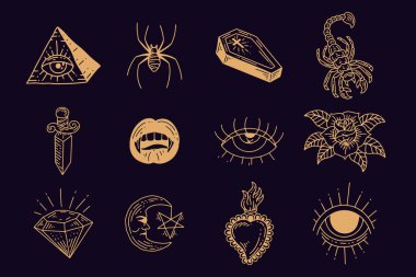 Gizemli gökyüzü simgesi uzay esrarengiz sihirli elementlerin klasik illüstrasyonunu ayarla