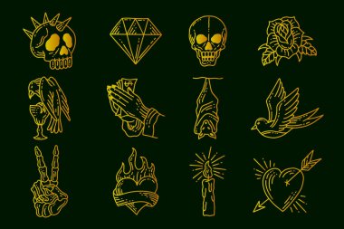 Koleksiyondaki mistik gökyüzü simgesini ayarla Sanat esrarengiz elementleri özgün illüstrasyonla karala