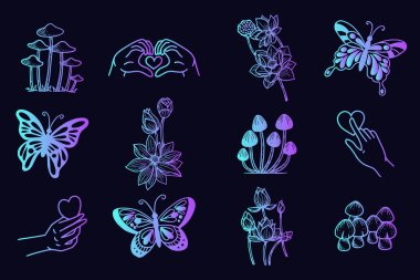 Koleksiyondaki mistik gökyüzü simgesini ayarla Sanat esrarengiz elementleri özgün illüstrasyonla karala