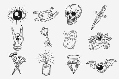 Set Collection Mystical Celestial Clipart Symbol space doodle Esoteric elements vintage illustration
