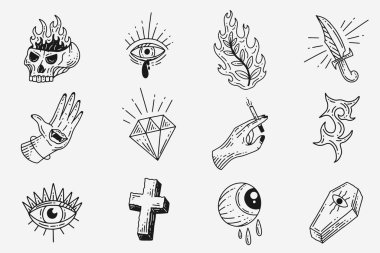 Set Collection Mystical Celestial Clipart Symbol space doodle Esoteric elements vintage illustration