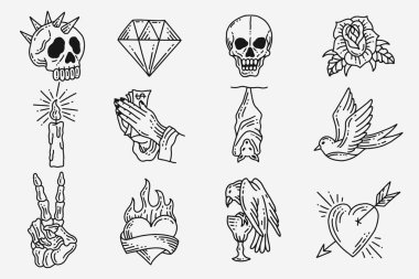 Set Collection Mystical Celestial Clipart Symbol space doodle Esoteric elements vintage illustration