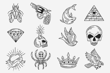 Set Collection Mystical Celestial Clipart Symbol space doodle Esoteric elements vintage illustration