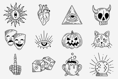 Set Collection Mystical Celestial Clipart Symbol space doodle Esoteric elements vintage illustration