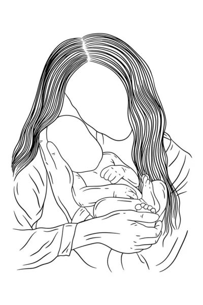 Happy Family Mother Baby Born Cute Baby Girl Child Parent — стоковый вектор