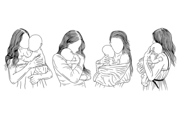 Set Bundle Cute Mother Baby Born Happy Family Mom Kids —  Vetores de Stock