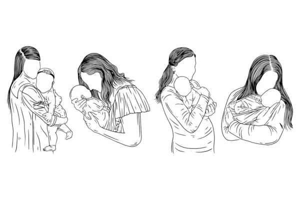 Set Bundle Cute Mother Baby Born Happy Family Mom Kids — Wektor stockowy