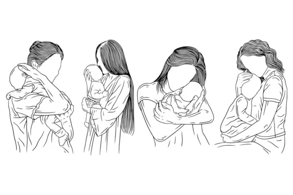 Set Bundle Cute Mother Baby Born Happy Family Mom Kids — стоковый вектор